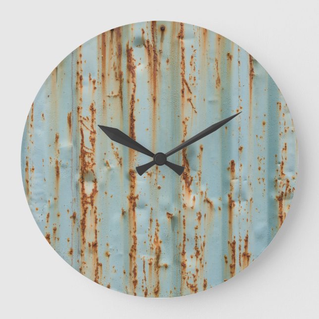 Rusty Blue Painted Metal Texture Large Clock (Front)