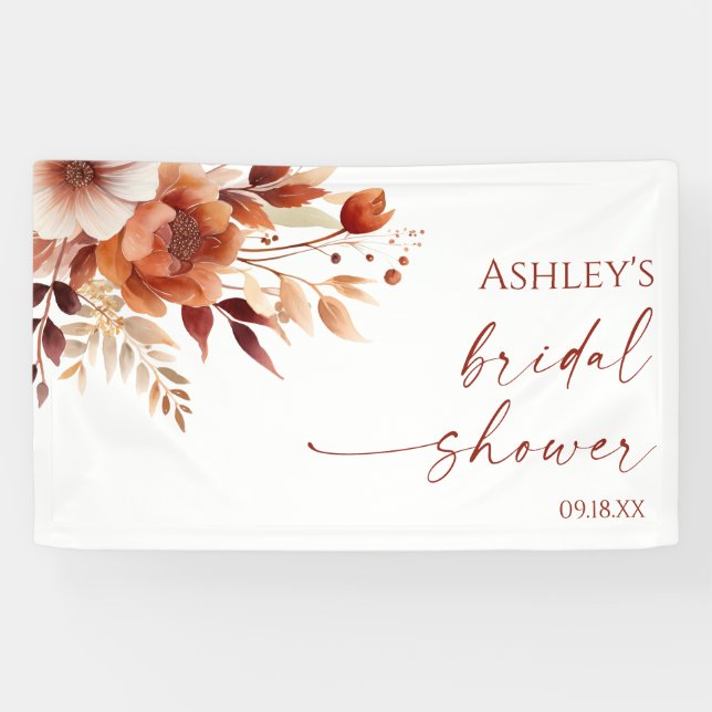 Rusty Burgundy Brown Floral Flower Bridal Shower Banner (Horizontal)