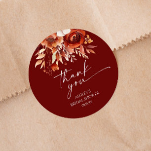Rusty Burgundy Brown Floral Flower Bridal Shower Classic Round Sticker