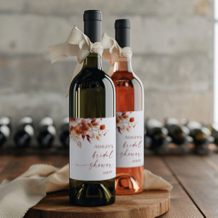 Rusty Burgundy Brown Floral Flower Bridal Shower Wine Label