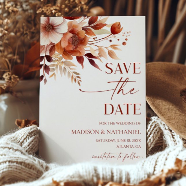 Rusty Burgundy Brown Floral Flower Garden Wedding  Save The Date (Creator Uploaded)
