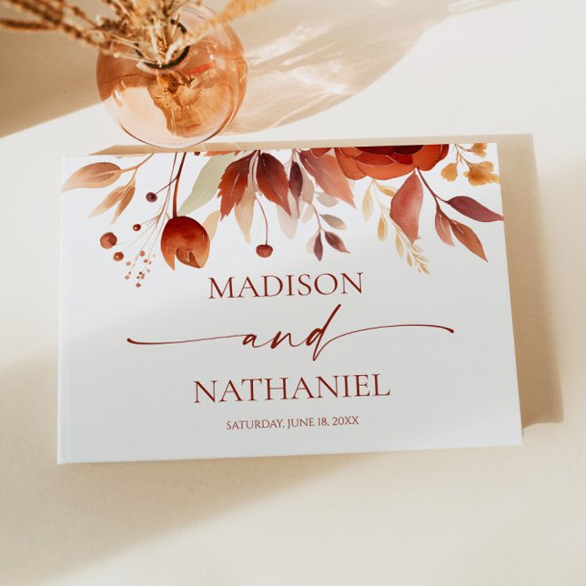 Rusty Burgundy Brown Floral Flower Wedding Guest Book (Creator Uploaded)