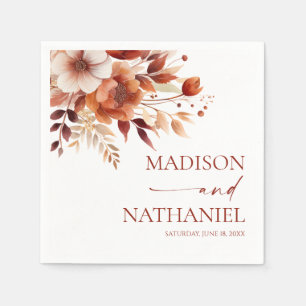 Rusty Burgundy Brown Floral Flower Wedding Napkin