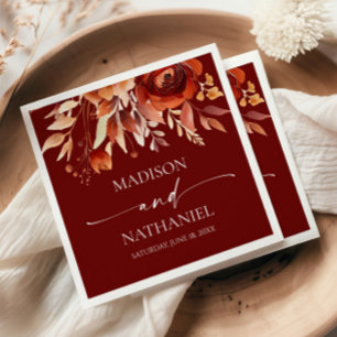 Rusty Burgundy Brown Floral Flower Wedding Napkin