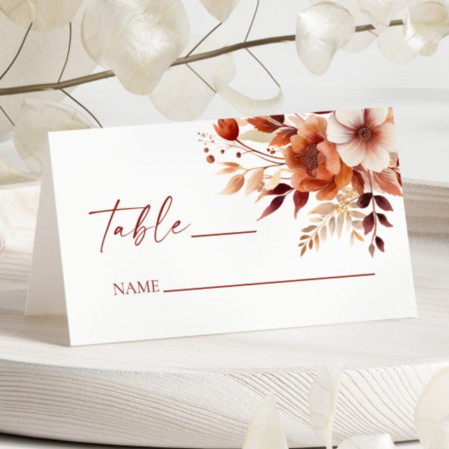 Rusty Burgundy Brown Floral Flower Wedding Place Card (Creator Uploaded)