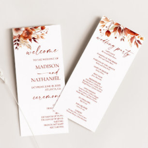 Rusty Burgundy Brown Floral Flower Wedding Programme