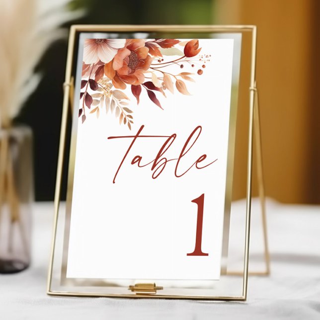 Rusty Burgundy Brown Floral Flower Wedding Table Number (Creator Uploaded)