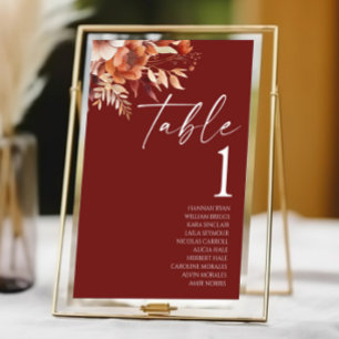 Rusty Burgundy Brown Floral Flower Wedding Table Number