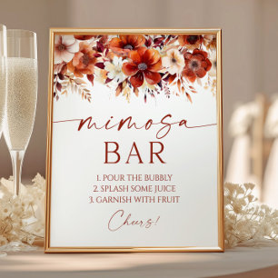 Rusty Burgundy Floral Elegant Mimosa Bar Sign