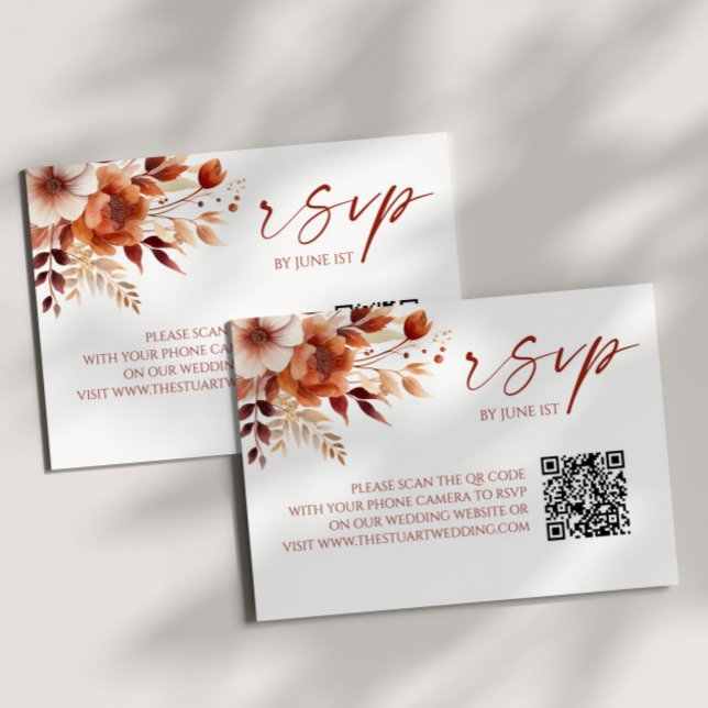 Rusty Burgundy Floral QR Code Wedding RSVP Card (Creator Uploaded)