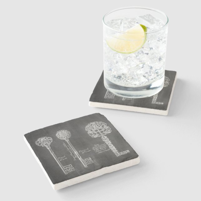Rusty Chalkboard Victorian steampunk skeleton keys Stone Coaster (Side)