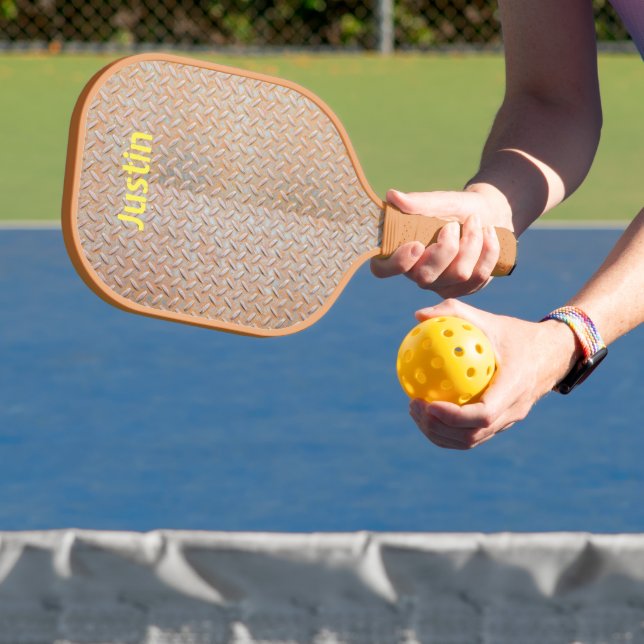 Rusty Diamond Plate Custom Name Pickleball Paddle (Insitu)