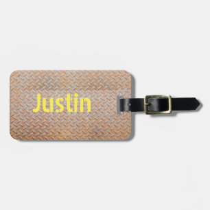 Rusty Diamond Plate Steel Luggage Tag