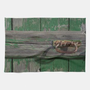 Rusty Door Handle On Green Door Tea Towel