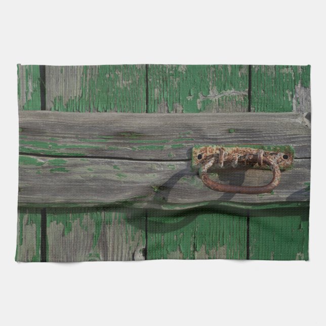 Rusty Door Handle On Green Door Tea Towel (Horizontal)
