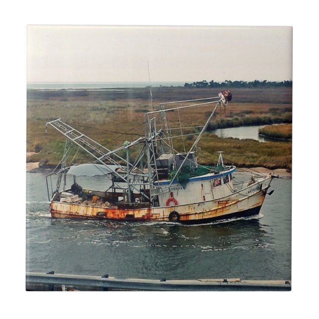 Rusty Fishing Boat Blue water in Marsh Tile (Front)