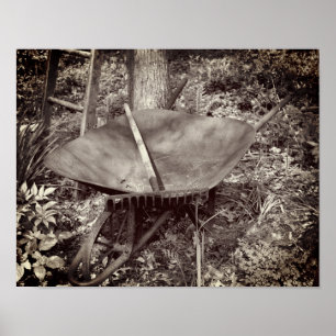 Rusty Garden Tools Flower Garden Black And White  Poster