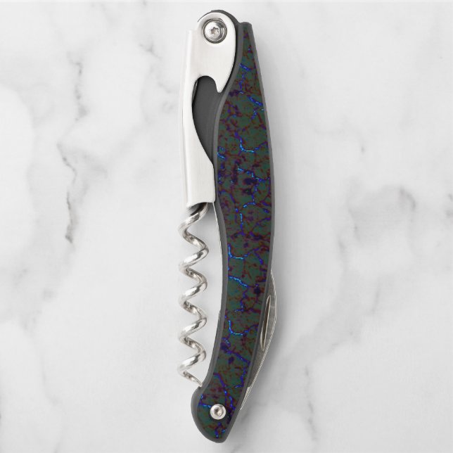 Rusty green crackle with flashy blue strokes corkscrew (Front)