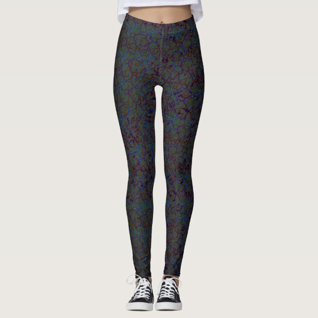 Rusty green crackle with flashy blue strokes leggings (Front)