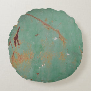 Rusty green weathered textured metal urban panel t round cushion