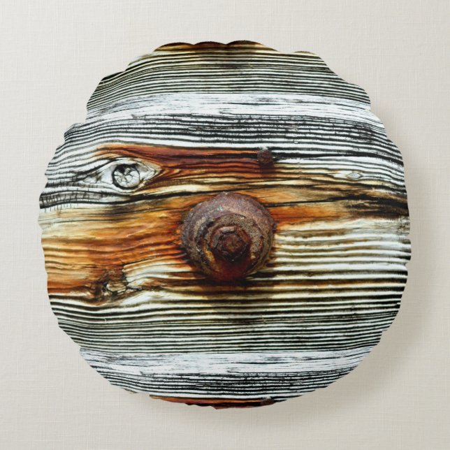 rusty grey driftwood round cushion (Front)
