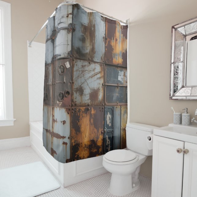 Rusty Grunge Metal Shower Curtain (In Situ)