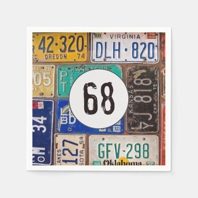 Rusty License Plate 68th Birthday Napkins (Front)