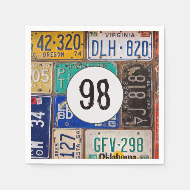 Rusty License Plate 98th Birthday Napkins (Front)