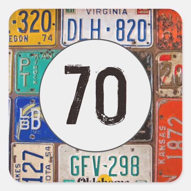 Rusty License Plates for 70th Birthday Square Sticker (Front)