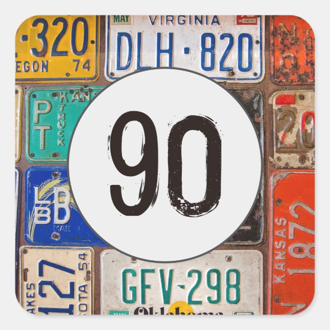 Rusty License Plates for 90th Birthday Square Sticker (Front)