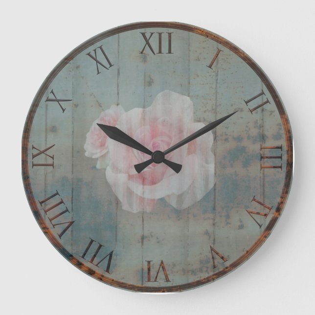 Rusty Metal and Painted Rose Large Clock (Front)