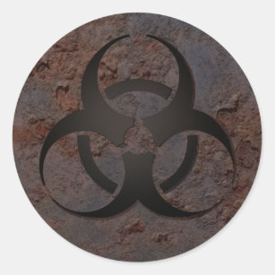 Rusty Metal Biohazard Symbol Sticker
