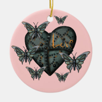 Rusty metal love heart and butterflies ornament