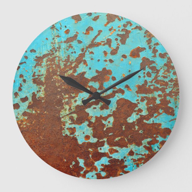 rusty metal plate blue grunge sheet rust large clock (Front)