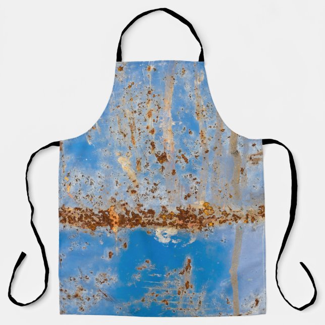 Rusty metal texture, blue scratchy decor. apron (Front)