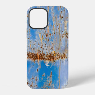 Rusty metal texture, blue scratchy decor. iPhone 12 case