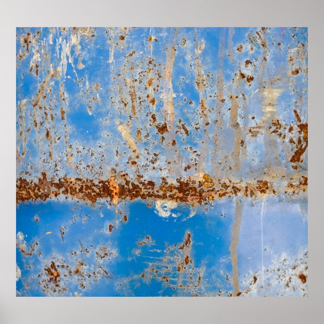 Rusty metal texture, blue scratchy decor. poster (Front)