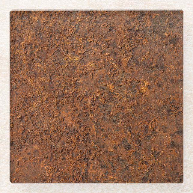 Rusty Metal: Textured Iron Aesthetics. Glass Coaster (Front)