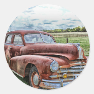 Rusty Old Classic Car Vintage Automobile Round Sticker