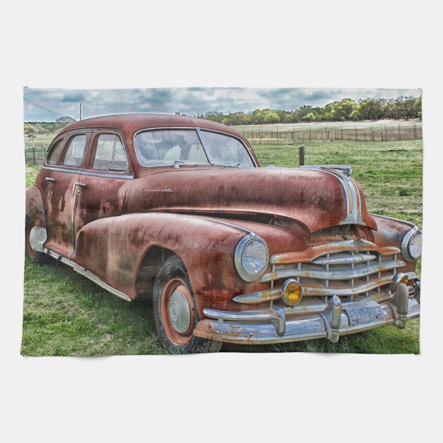 Rusty Old Classic Car Vintage Automobile Tea Towel (Horizontal)