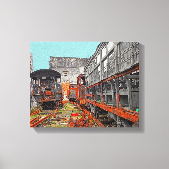 Rusty old locomotives and train wagons canvas print (Front)