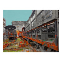 Rusty old locomotives and train wagons