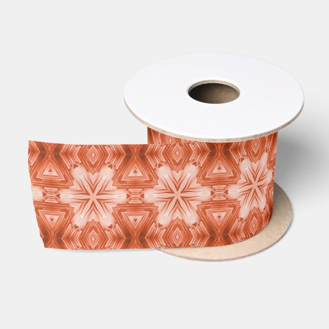 Rusty Orange Abstract Star Pattern Satin Ribbon (Spool)