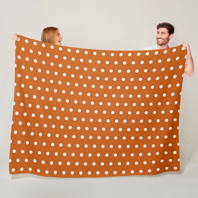 Rusty Orange and White Retro Polka Dot Pattern Fleece Blanket (In Situ)