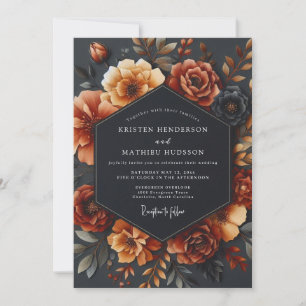 Rusty Orange Bloom Romance Wedding Invitation