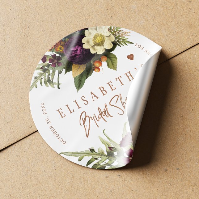 Rusty orange fall floral copper bridal shower classic round sticker (Creator Uploaded)