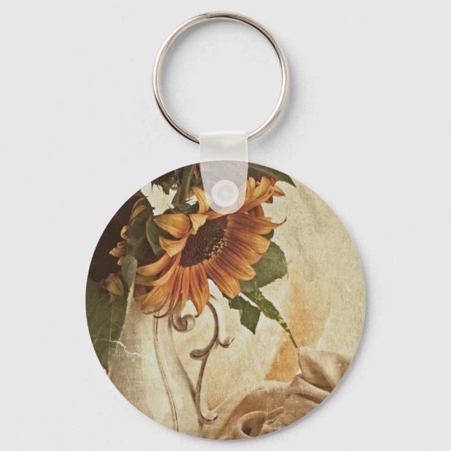 Rusty Orange Sunflowers Key Ring (Front)