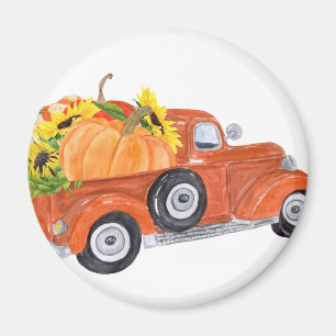 Rusty Orange Vintage Pickup Truck with Pumpkins Magnet
