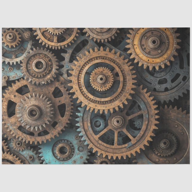 Rusty Patina Gears – Steampunk Decoupage Tissue Paper (Front)