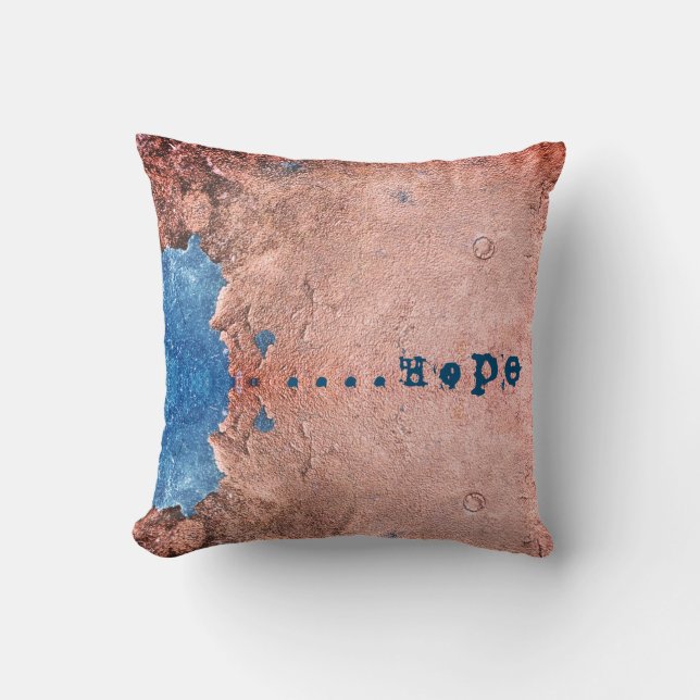 Rusty Peeling Copper & Blue Hope Cushion (Front)